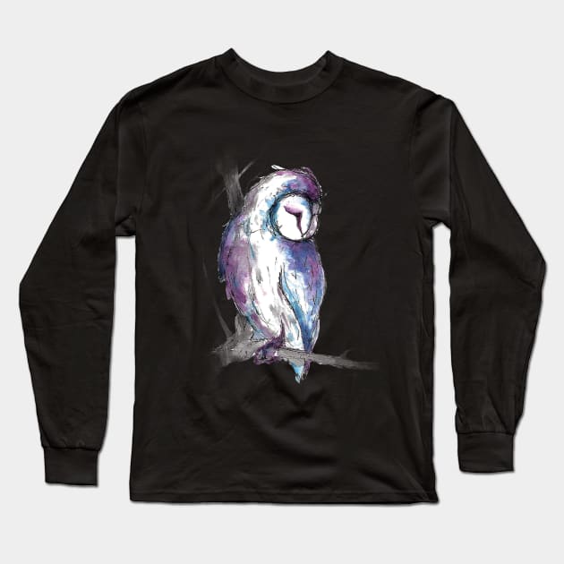 Fantasy Owl Watercolor Long Sleeve T-Shirt by kimcarlika